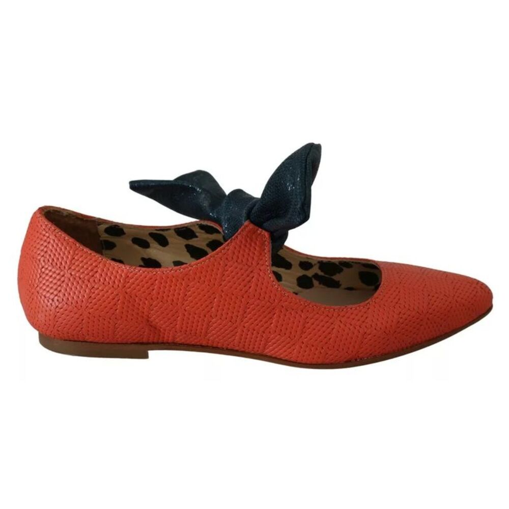 EBARRITO Orange Leather Bow Slip-on Loafers Ballet Flat Women's Shoes